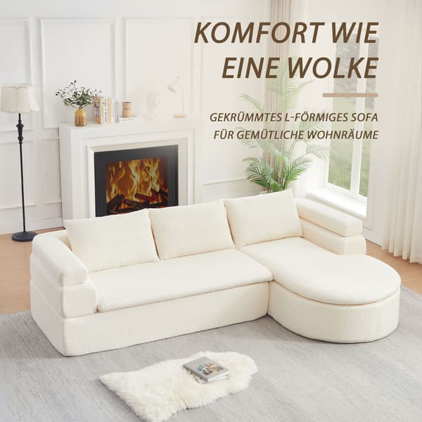 HOMAIRE L-förmigt Ecksofa med Chaiselongue i modern chenille, beige, 3-sits Beige