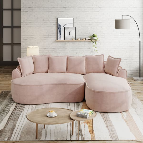 HOMAIRE L-format modulsoffa i chenille, extra djup rosa chaiselongue med kuddar Rosa 252 x 164 x 67 cm