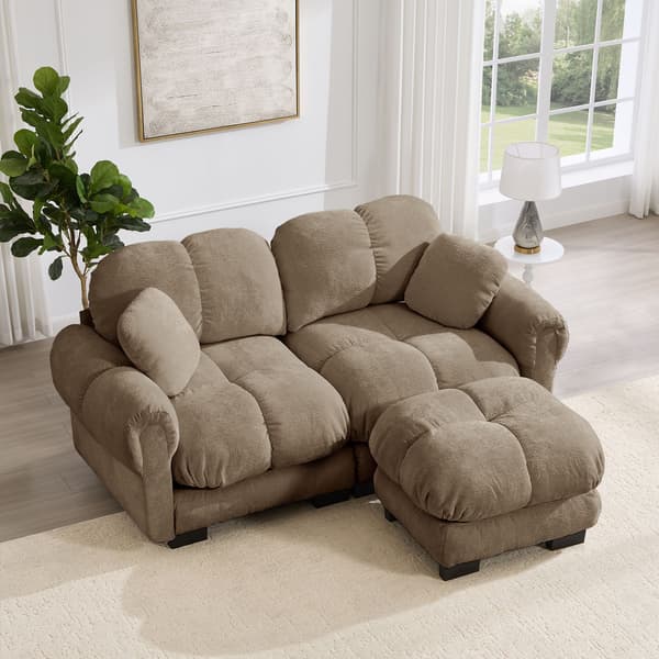 HOMAIRE 2-sits Chenille-soffa med L-form, modulär, elegant design, brun Brun 190 x 149 x 90 cm