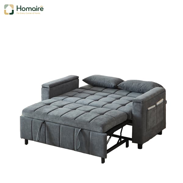 HOMAIRE 3-i-1 Chenille 2-sits soffa med förvaring, bäddfunktion och sidofickor, robust metallram, multifunktionell för vardagsrum och gästrum, grå Grå