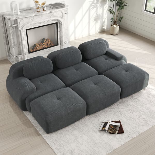 HOMAIRE modulsoffa 3-sits med 3 pallar i grå Manchester Grå 298 x 178 x 75 cm