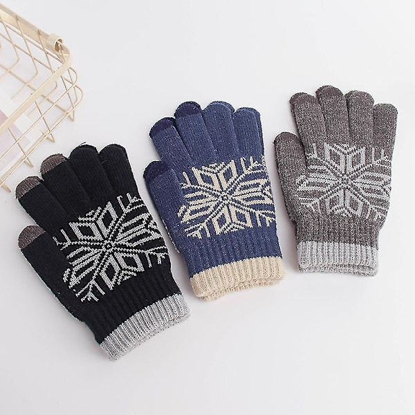 Dame Touch Screen Handsker Varme Uldforede Strikhandsker Elastiske Manchetter Sort Black