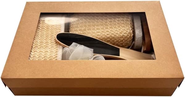 Badset, sjudelad badhandduk, badborste, slipsten, sisalset, presentförpackning för helgdagar, present