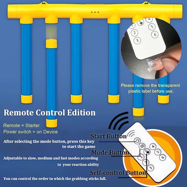 Reflex Drop Sticks Challenge Game, Hand Eye Coordination Training Toy, Upgrade Remote Control 3 Adjustable Speed