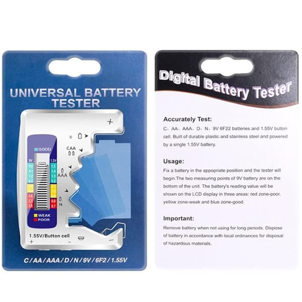 Wolfride AA Batterikontrolltester Universal Batteritester 9v Batteritester Digitalt Display til AAA AA C D N 9V Batteri 1.55V Knapcelle