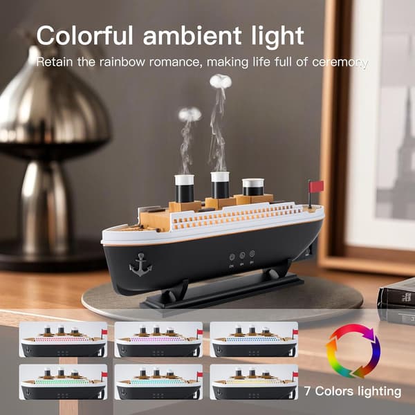 Titanic Luftfukter 250ml, Eterisk Olje Diffuser Kjølig Tåke Ultralyd Aroma Aromaterapi Diffuser med Fjernkontroll 7 Lys 2 Tåkemodus Auto