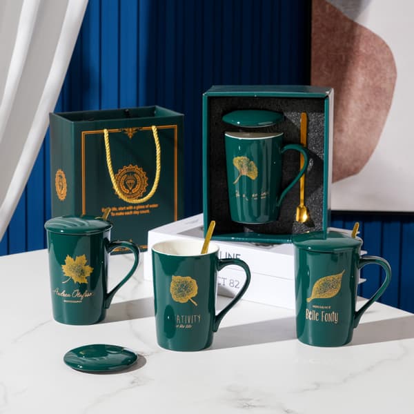 Premiumgåva: Keramisk mugg och skedset | 420 ml, utsökt presentförpackning, perfekt bröllopspresent-D D