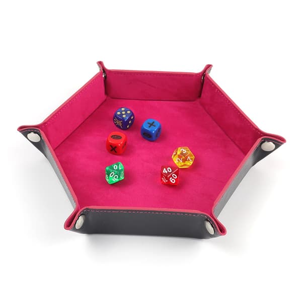 Dobbeltsidet Terningebakke, Foldbar Rektangulær PU Læder og Orange Velvet Terningeholder til Dungeons and Dragons DG Terninger Ding og Andre Brætspil
