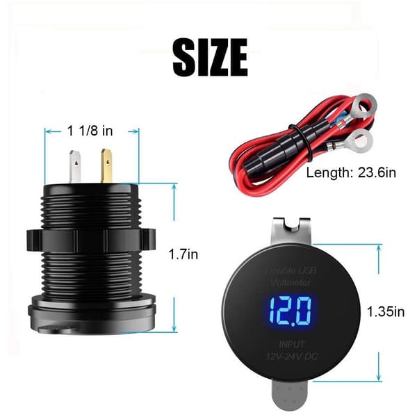 Outlet Quick Charge 3.0 Dobbelt Oplader Socket, med LED Voltmeter, til Bil Marine Lastbil Golfvogn RV, etc.