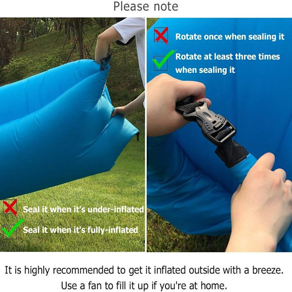 Oppustelig Lounger Luftstol Sofaseng Sovepose Sofa til Strand Camping Sø Have (Blå)