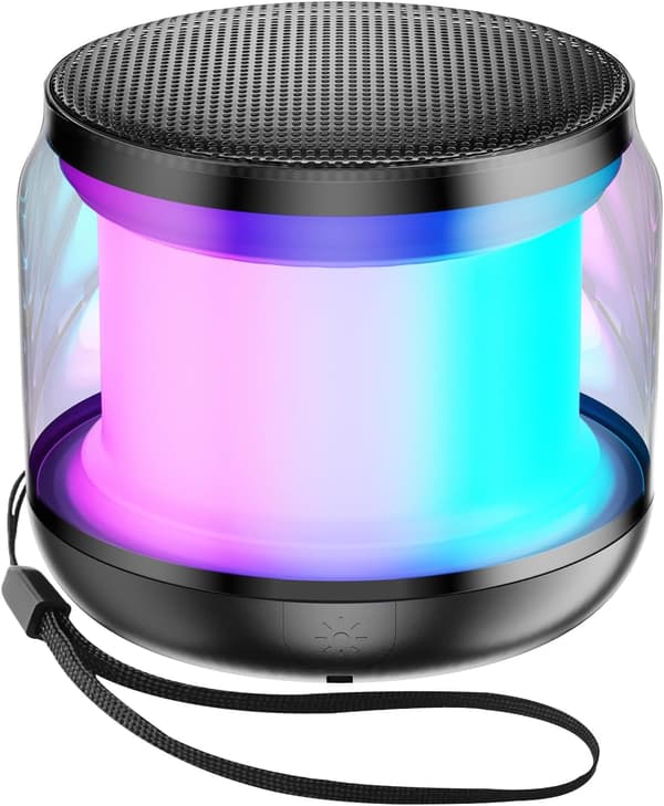 Mini bærbare Bluetooth-høyttalere trådløs TWS-sammenkobling liten Bluetooth-høyttaler med lys og snorgaver til kvinner/jenter