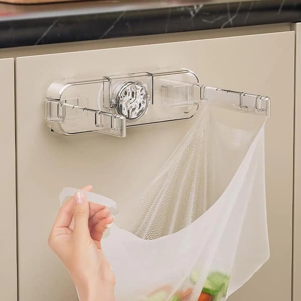 Kjøkken søppelposeholder, sugekopp type plastposeholder, handleposeholder (transparent hvit)