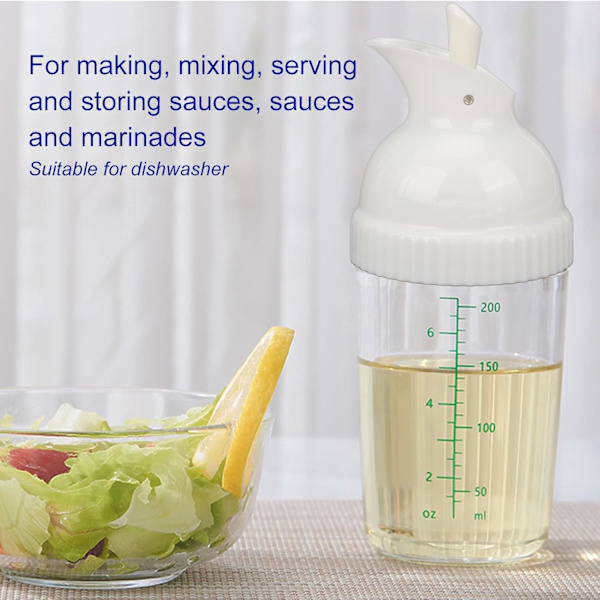 Salaattikastikepullo, 200 ml / 7,03 oz Salaattikastikepullo Kastikepullo Maustesekoitin Maustepullo kaatonokalla White
