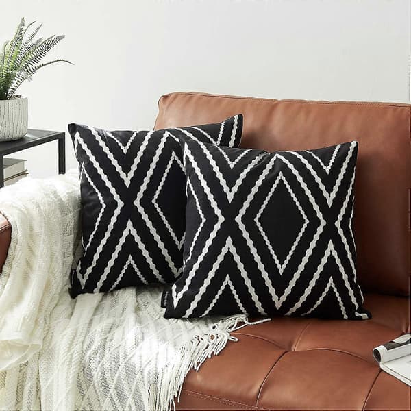 Sæt med 2 sorte pudebetræk 45 x 45 cm Boho Aztec polyesterblanding firkantede dekorative pyntepudebetræk til sofa seng boligindretning
