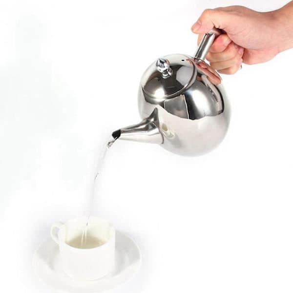 2l Teekande i rustfrit stål med te-si, te-kande med te-infuser, tesæt, te-infuser, sølv