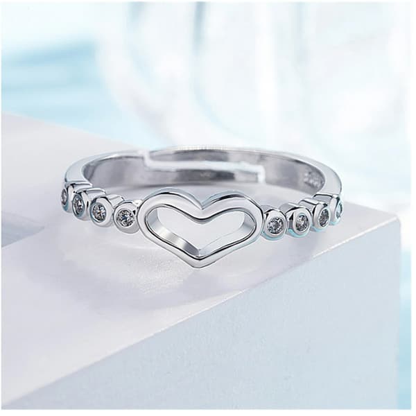 Salg ringer for kvinner Dame 925 Sterling Sølv Blå Safir Ring CZ Edelsten Hjerte Bryllupsring