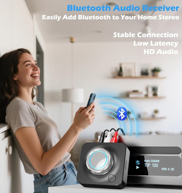 Hjemmestereo Bluetooth-mottaker, RCA Bluetooth-adapter for gamle mottakere med 3D-surroundlyd