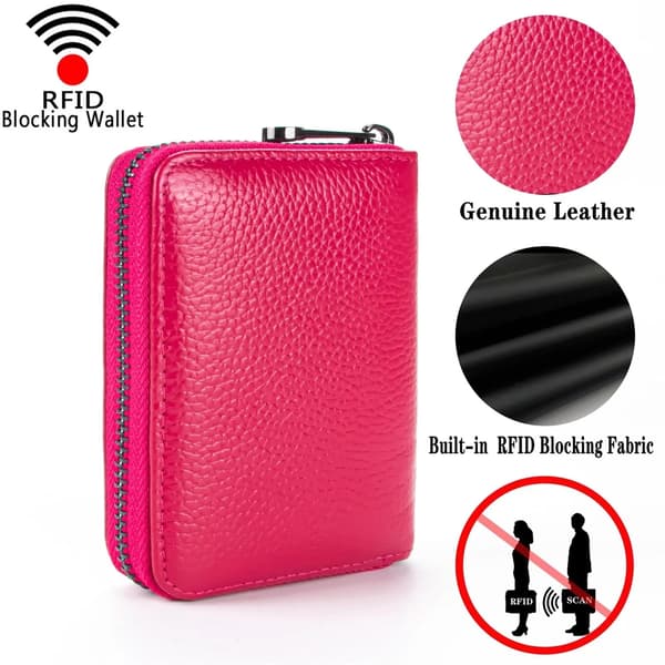 Ægte Læder RFID-Blokerende Kortpung rose red