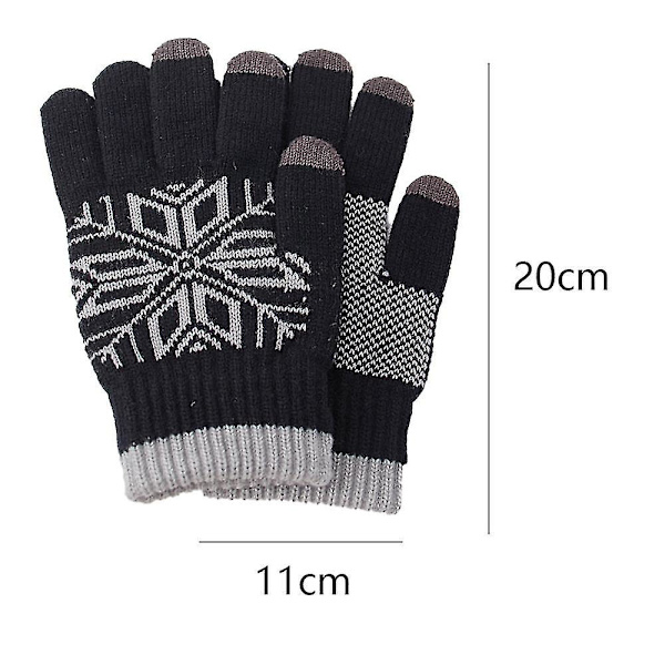 Dame Touch Screen Handsker Varme Uldforede Strikhandsker Elastiske Manchetter Sort Black