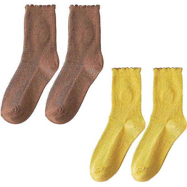 Blommig broderad tåfog mjuka runda strumpor coffee*yellow