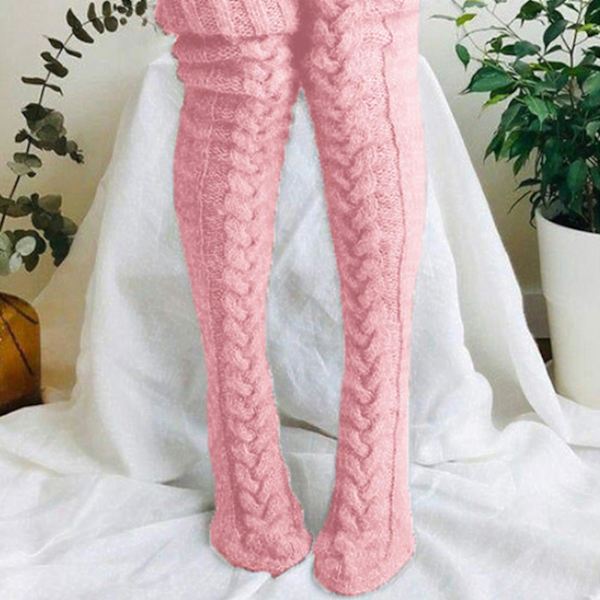 Mode Varma Vinter Stickade Strumpor Kvinnor Över Knä Lång Lår Hög Boot Mjuka strumpor Gray 105cm
