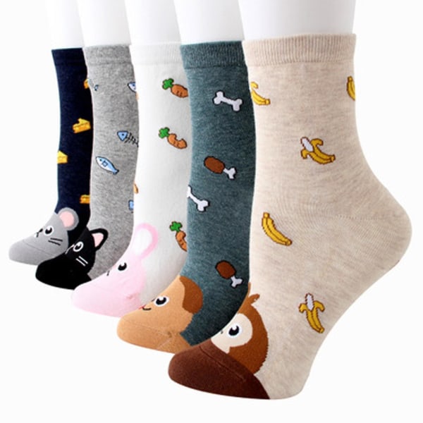 5 par kvinner Casual Print bomull mønster dame sokker tube komfortable sokker
