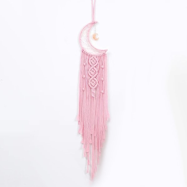 Mandala Moon Vägghängande bomullsstickad drömfångare med tofsar Väggdekor för barnrumsprydnader Pink Width 20*Length 90