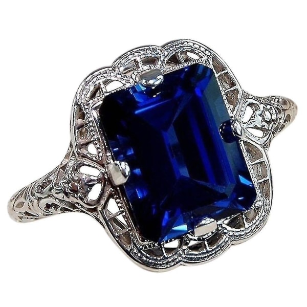 Natural Silver Gemstone Luxury Court Blue Birthstone Engagement Wedding Ring