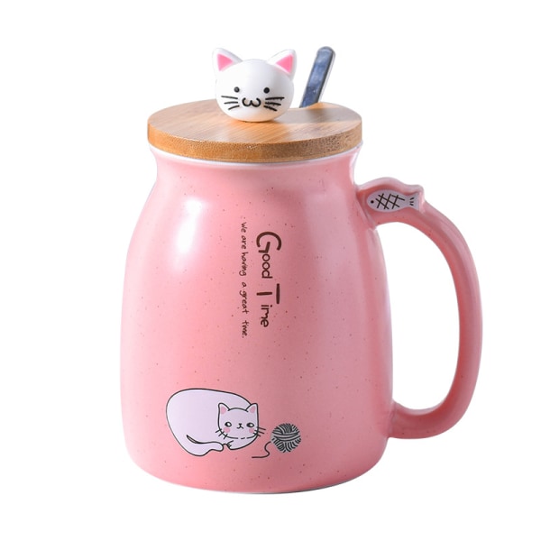 Kattekrus Søt keramisk kaffekopp julekrus 380 ML（Rosa）