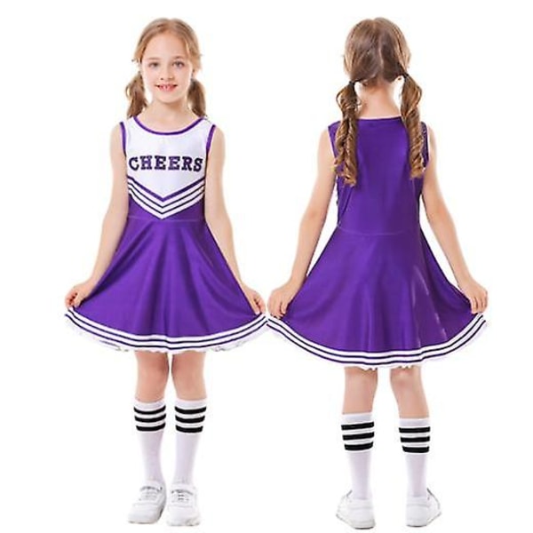 Kid's Girls School Party Cheerleader kostym Halloween musikalisk festklänning purple purple 130cm