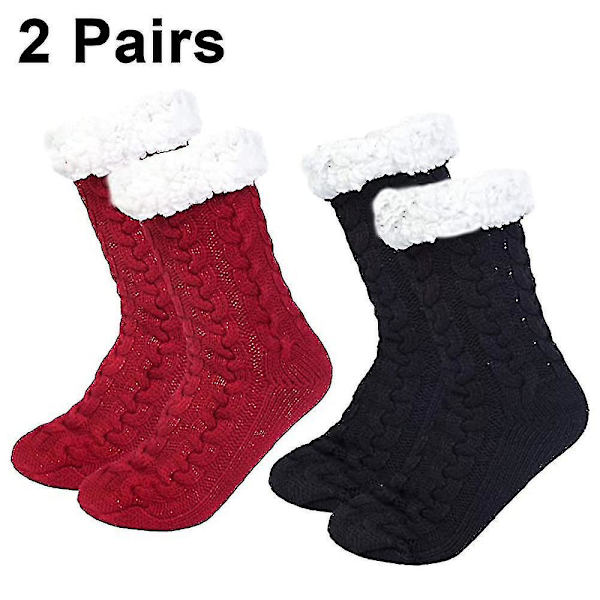 2 par golvstrumpor Vinter Mysigt Fluffig Varm Fleece Mjuk Bekväm Tjock Halkfri Jul Hemma