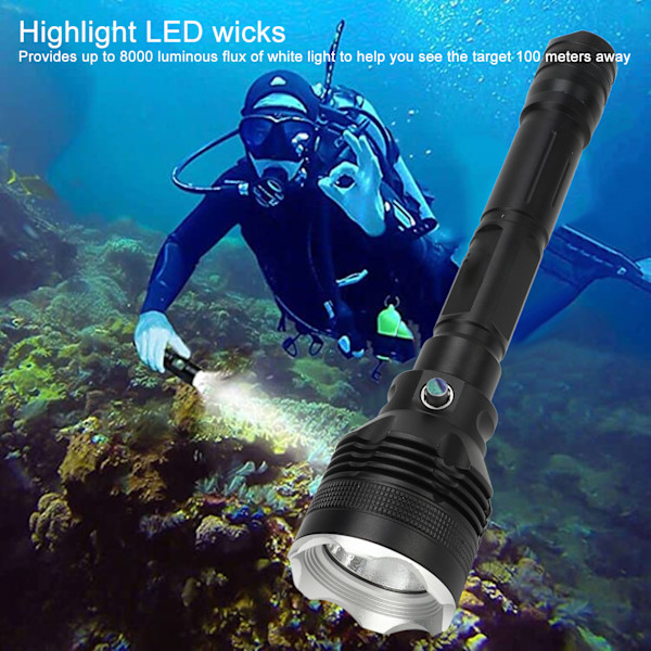 Scuba dyklampa 8000LM LED IPX8 Vattentät dyklampa ficklampa med 3 belysningslägen för undervattensaktiviteter