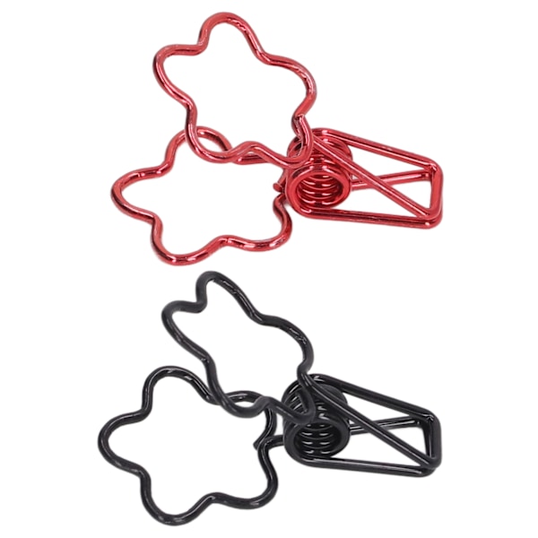 100 Søde Tegneserie Blomsterformede Papirclips - Sorte & Røde Metalklips med Lang Hale til Kontorpapir