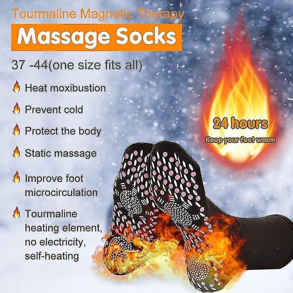 Opvarmede sokker, 2 par selvopvarmende sokker, termiske vintersokker Vinterturmalin magnetiske sokker til skiløb
