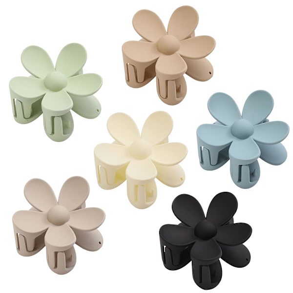 Hårspenner, 6 matte blomsterhårspenner, 6 farger