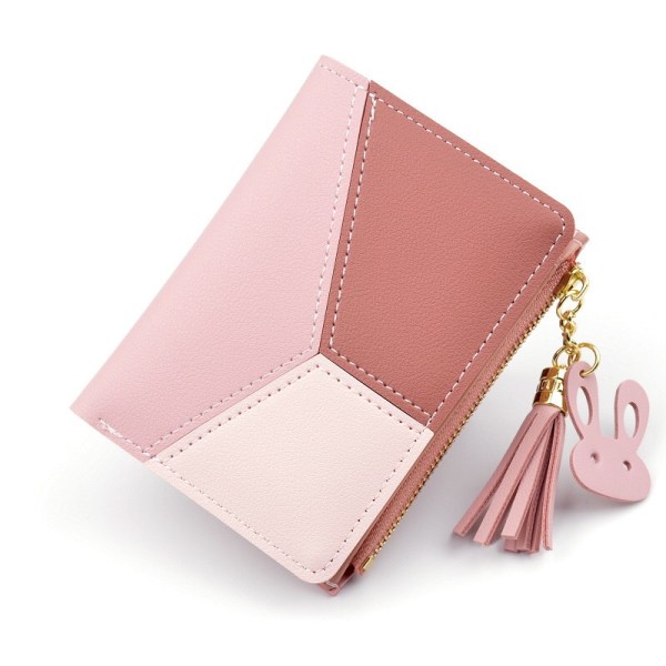 Liten plånbok för kvinnor, tjejer Bifold Slim PU-läder (rosa)