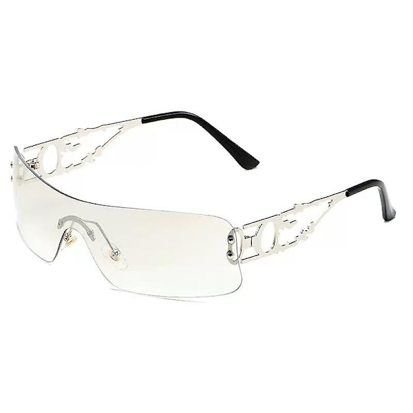 Futuristiske metallinnfatningssolbriller Kvinner High-Grade One-Piece briller Retro solbriller White Mercury
