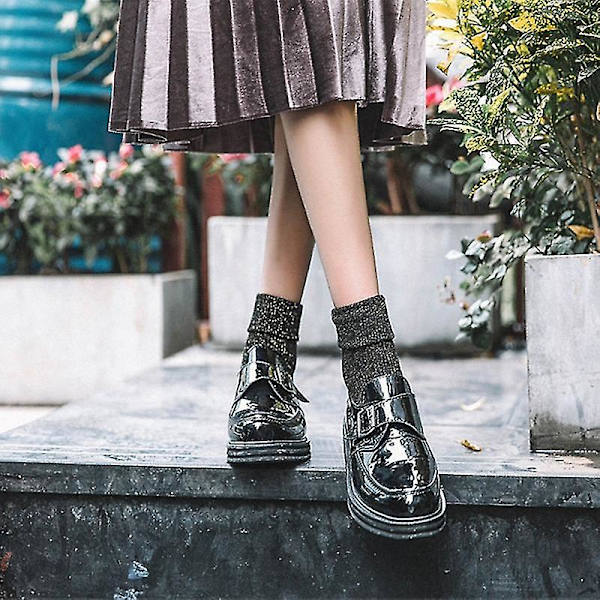Vinter Bomull Solid Glänsande Kvinna Enkla Strumpor Mode Konst Vik Kvinnlig Student Tjocka Varma strumpor Glänsande Metallic Linje Sox Trendig green