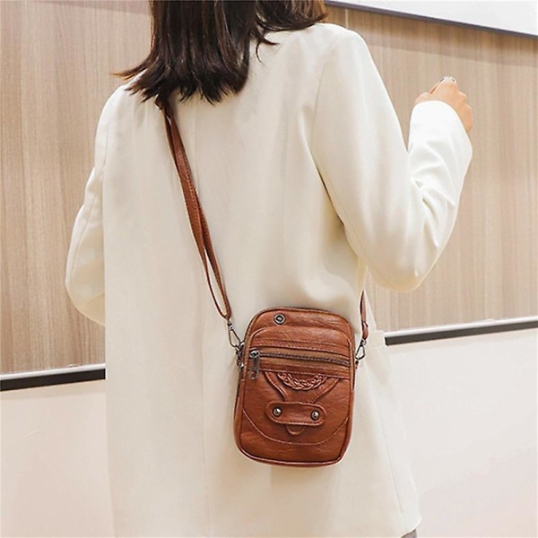 Pu Axelväska Dam Liten Väska Retro Mjukt Läder Messenger Bag Handväska Mobiltelefonplånbok brown