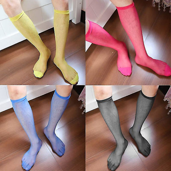 Sexiga tunna strumpor för män Silkeslen Nylon Mesh Skir Över Vadknä Hög Lång