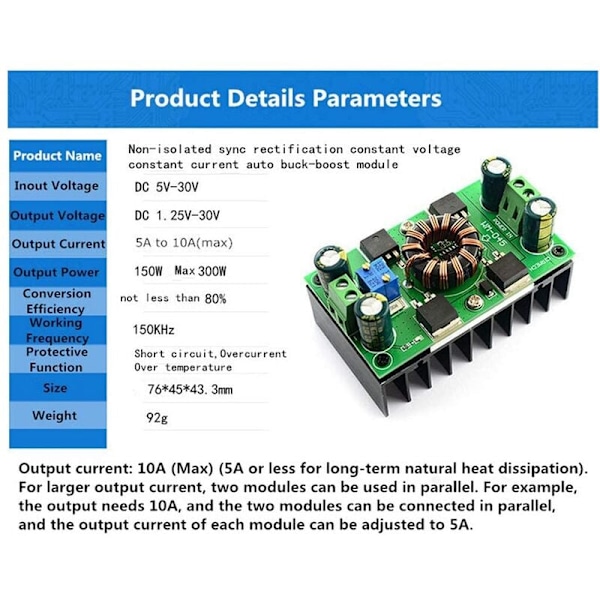 Automatisk Boost Buck-omformer, 5A (Maks 10A) DC 5V-30V til 1,25-30V Spenningsregulator Konstant Spenning Konstant Strøm