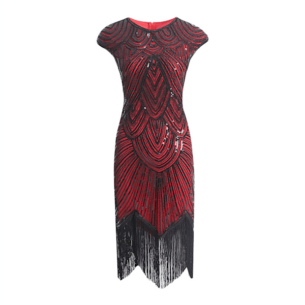 Vintage 1920-luvun Charleston-mekot naisille, kristallihelmillä koristeltu Great Gatsby -mekko, musta ja punainen Black&Red L
