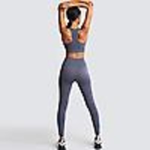 Sömlös stickad yoga bär kvinnors sport bh väst leggings set Grey Grey L