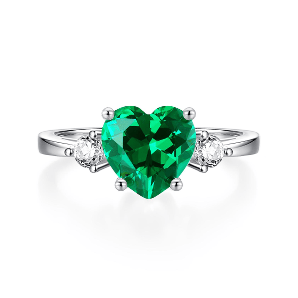 925 Sterling hopea 8mm Sydänleikattu Safiiri Cubic Zirkonia sormus Naisten Korut Green 5