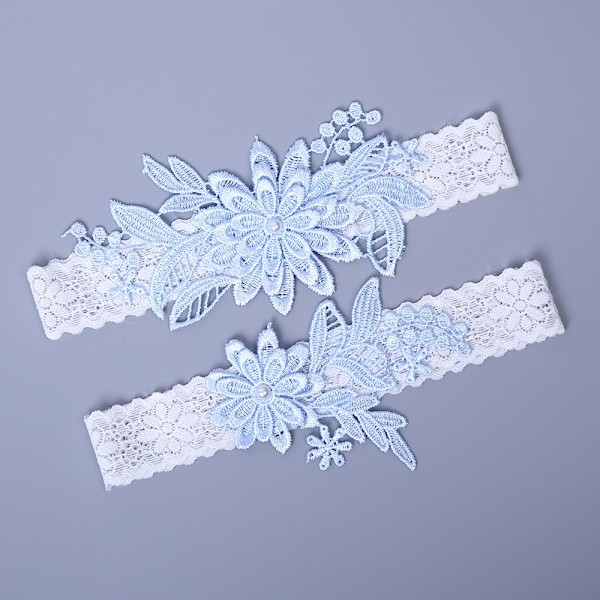 2 stycken bröllopsslyngor Daisy Lace Brudslingsa Handsydda Falska Pärlor Slinga för Brud