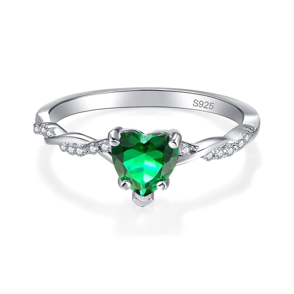 Ny hjärtformad grön zirkon 925 silverring vigselringar fina smycken förlovningsringar för kvinnor silver 8