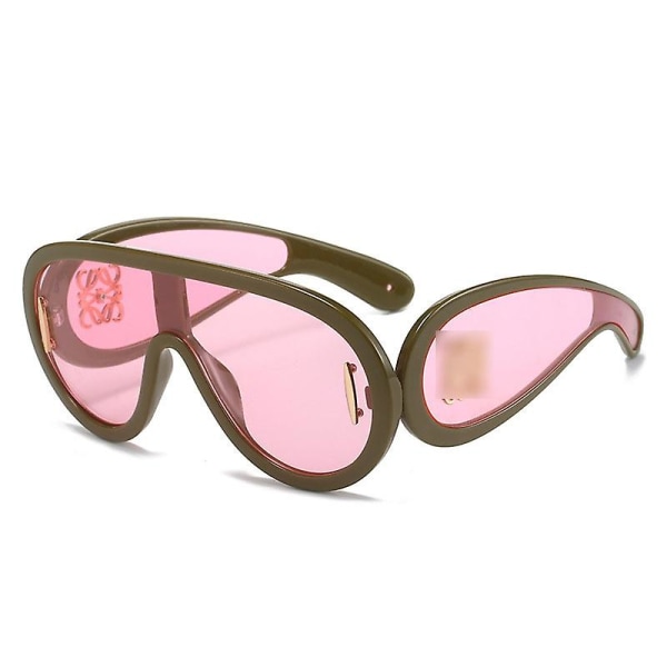 Large Frame One-Piece Sun Shade Sunglasses Sunglasses for Big Face Fashion Aviators Sunglasses Green frame pink lens