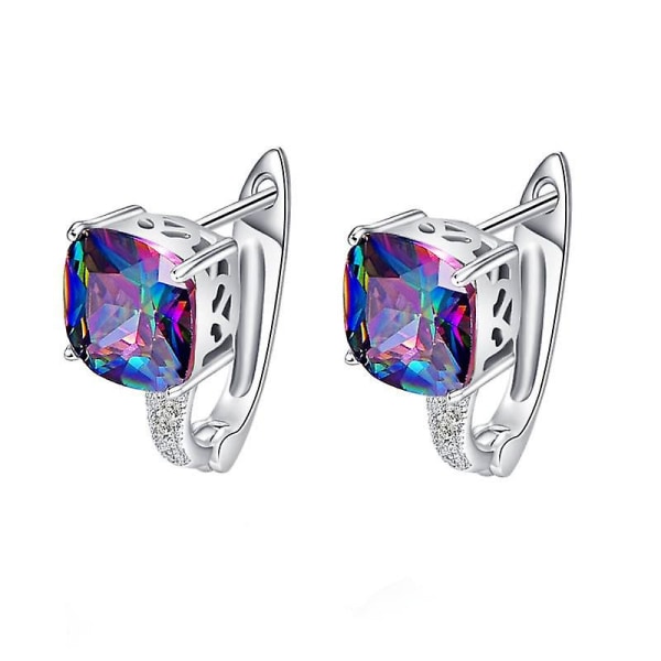 925 Sterling Silver Rainbow Topaz Cubic Zirconia Ring Örhängen Halsband Damsmycken earrings