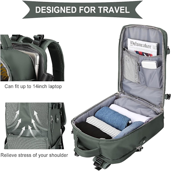 Stor Reseryggsäck för Kvinnor och Män, Kabinväska, Vandringsryggsäck Vattentät Utomhus Sport Ryggsäck Casual Dagryggsäck Small military green