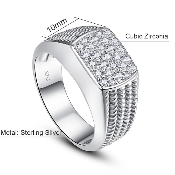 925 Sterling Sølv 10 mm Rhodiumbelagt Cubic Zirconia Ring til mænds bryllupssmykker 11